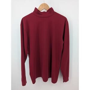 LL Bean Mock Neck Shirt Mens Medium Burgundy Red Long Sleeve Cotton Blend